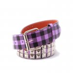 3 Row Pyramid Metal Studded Purple Faux Leather Checker Belt