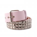 3 Row Silver Pyramid Metal Studded Pink Faux Leather Belt