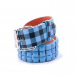 3 Row Pyramid Metal Studded Blue Faux Leather Checker Belt