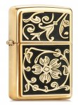 Gold Floral Flourish Brushed Brass Windproof Zippo Lighter 20903