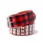 3 Row Pyramid Metal Studded Red Faux Leather Checker Belt