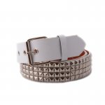 4 Row Silver Pyramid Metal Studded White Faux Leather Belt
