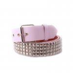 4 Row Silver Pyramid Metal Studded Pink Faux Leather Belt