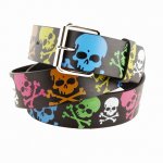 Leather "Colorful Skulls" Printed Belt New With Tags