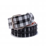 3 Row Pyramid Metal Studded Black Faux Leather Checker Belt
