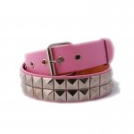 2 Row Silver Pyramid Metal Studded Pink Faux Leather Belt