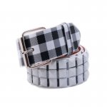 3 Row Pyramid Metal Studded White Faux Leather Checker Belt
